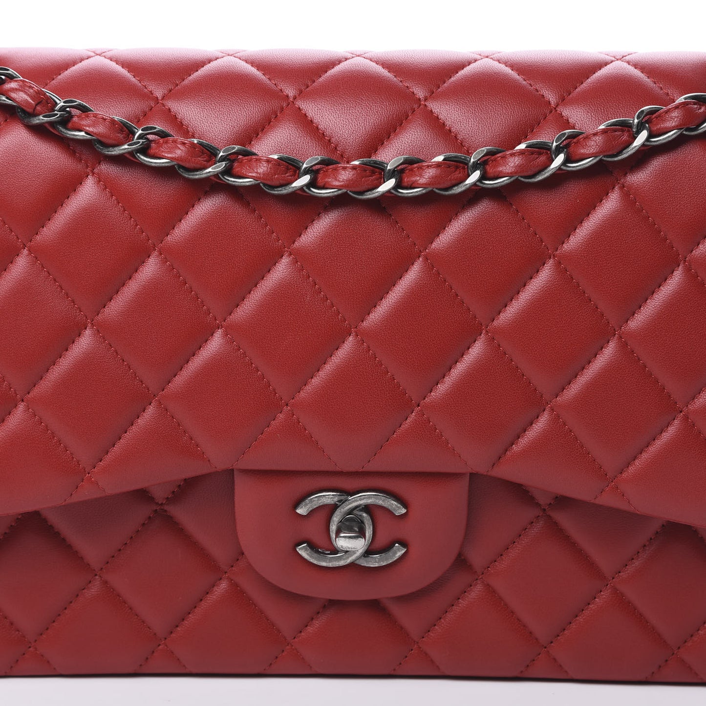 Lambskin Quilted Jumbo Double Flap Red