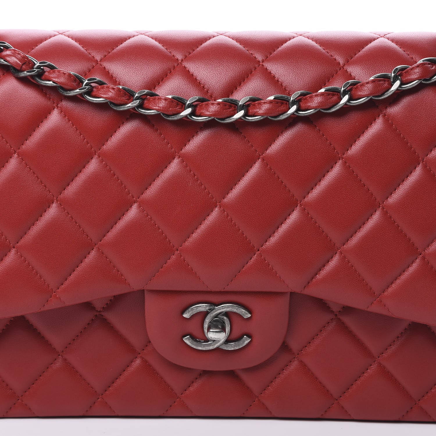 Chanel Lambskin Quilted Jumbo Double Flap Red 8 of 13