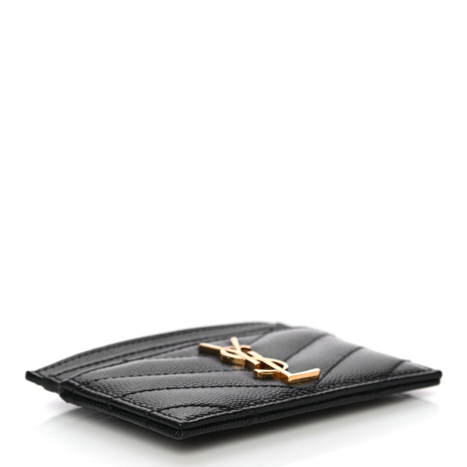 Saint Laurent Grain De Poudre Matelasse Chevron Monogram Credit Card Case Black 4 of 12