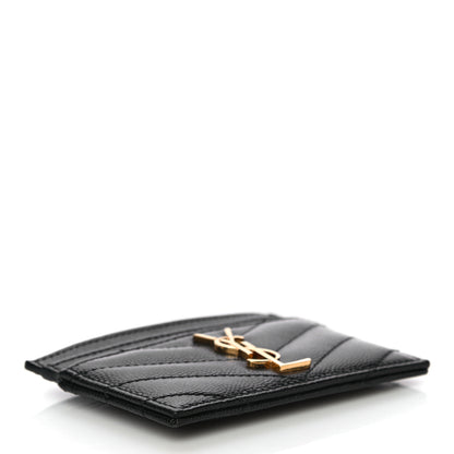 Saint Laurent Grain De Poudre Matelasse Chevron Monogram Credit Card Case Black 4 of 12