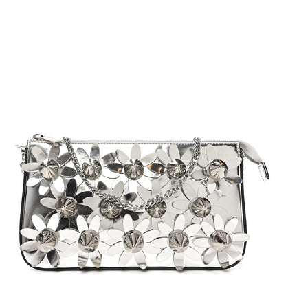 Christian Louboutin Metallic Patent Calfskin Flower Loubila Chain Clutch Silver 1 of 9