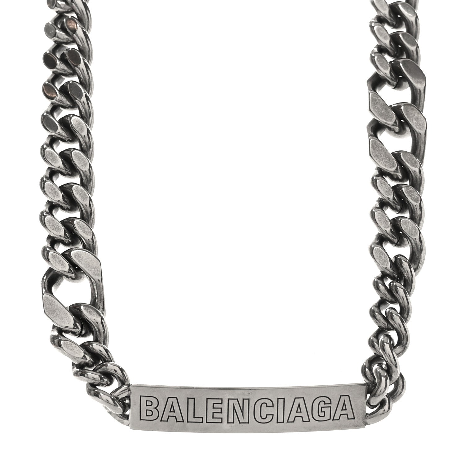 Balenciaga Brass Plate Twist Necklace Antique Silver 1 of 4