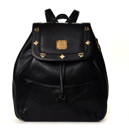 MCM Grained Calfskin Studded Drawstring Backpack Black 1 of 5