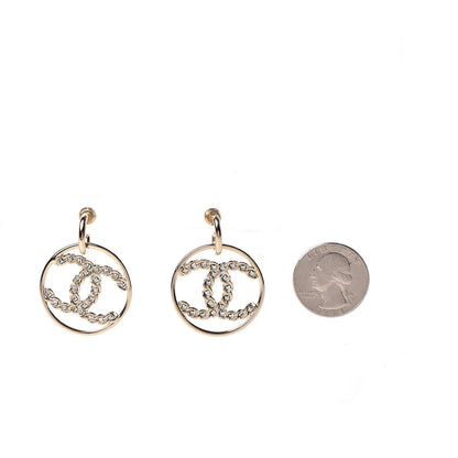 Chanel Crystal Chain Strass CC Drop Earrings Gold 2 of 5