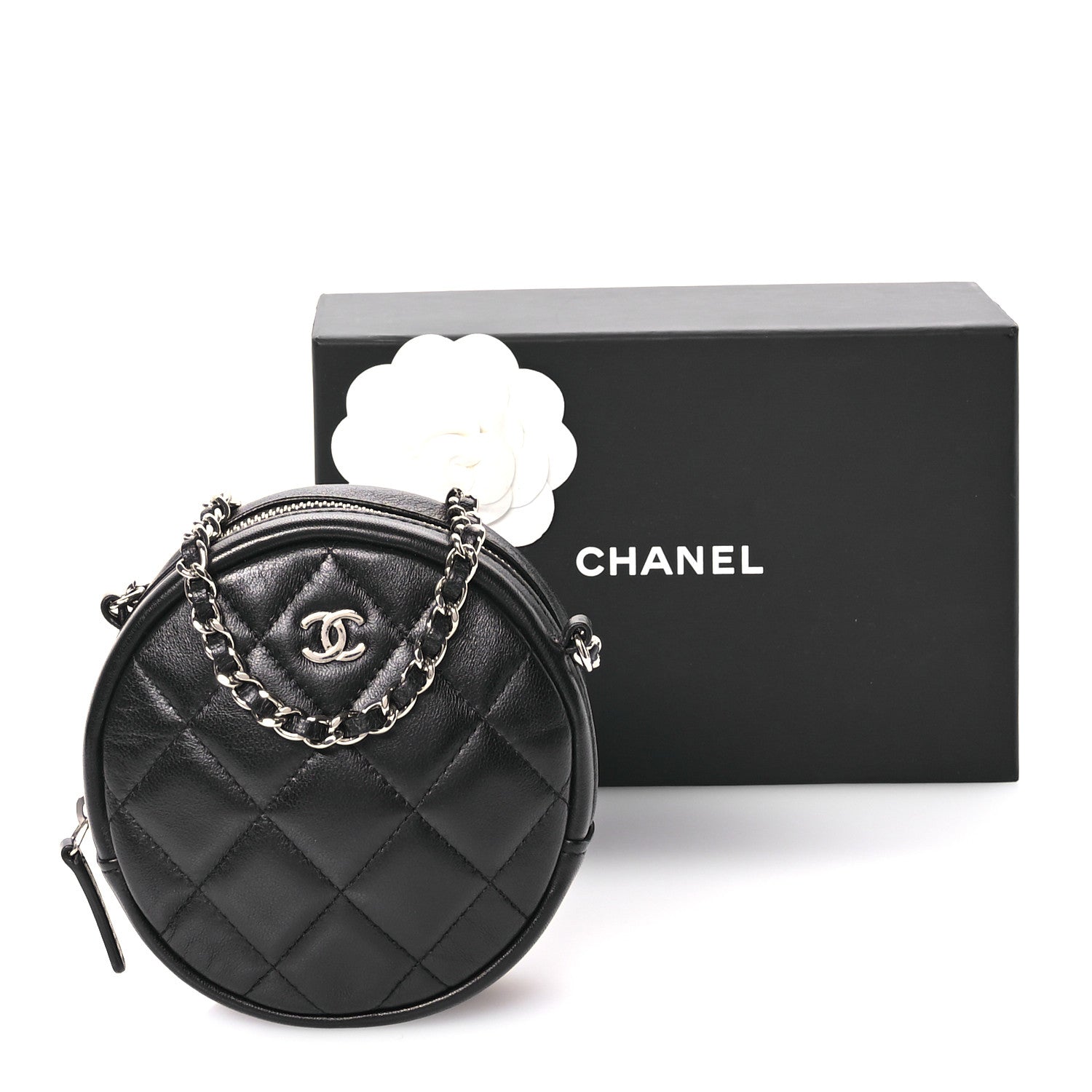 Chanel Lambskin Quilted Round Clutch With Chain Black 11 of 11