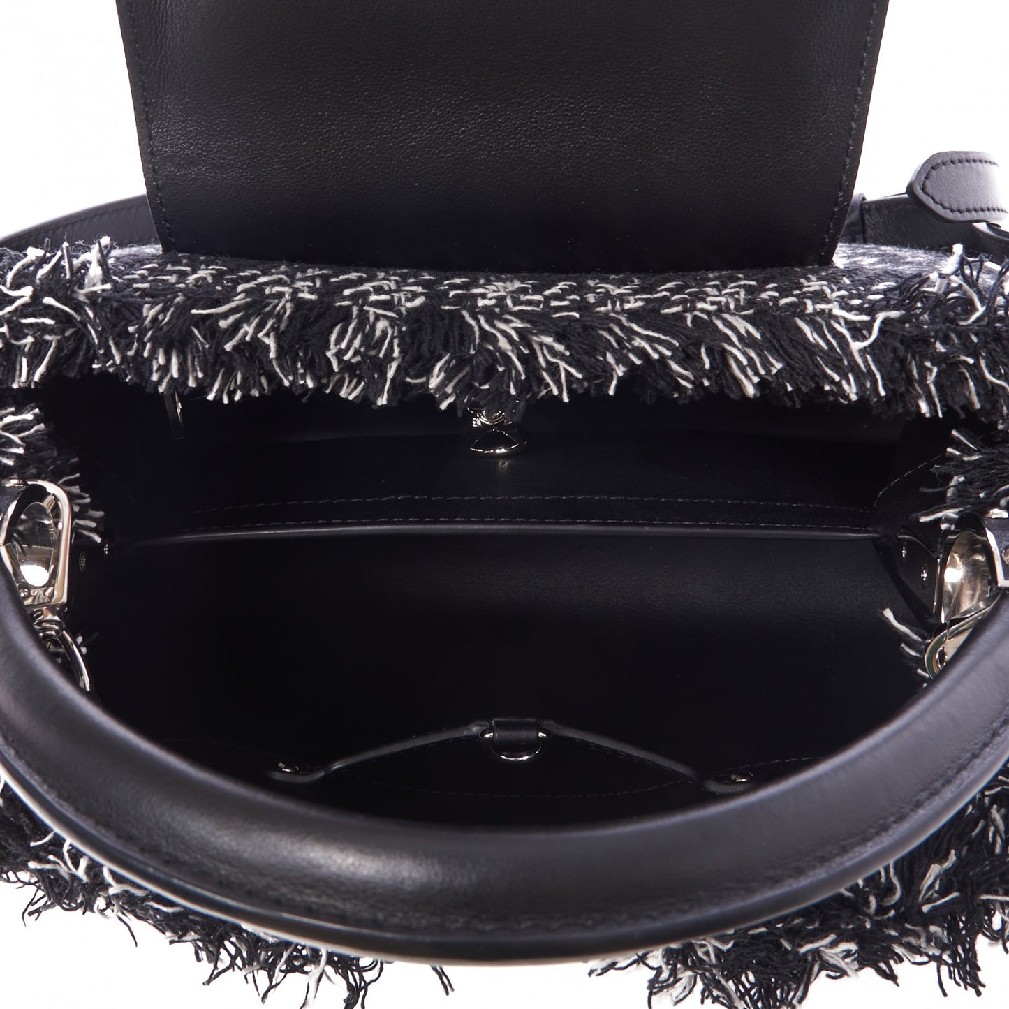 Tweed Calfskin Capucines MM Black White
