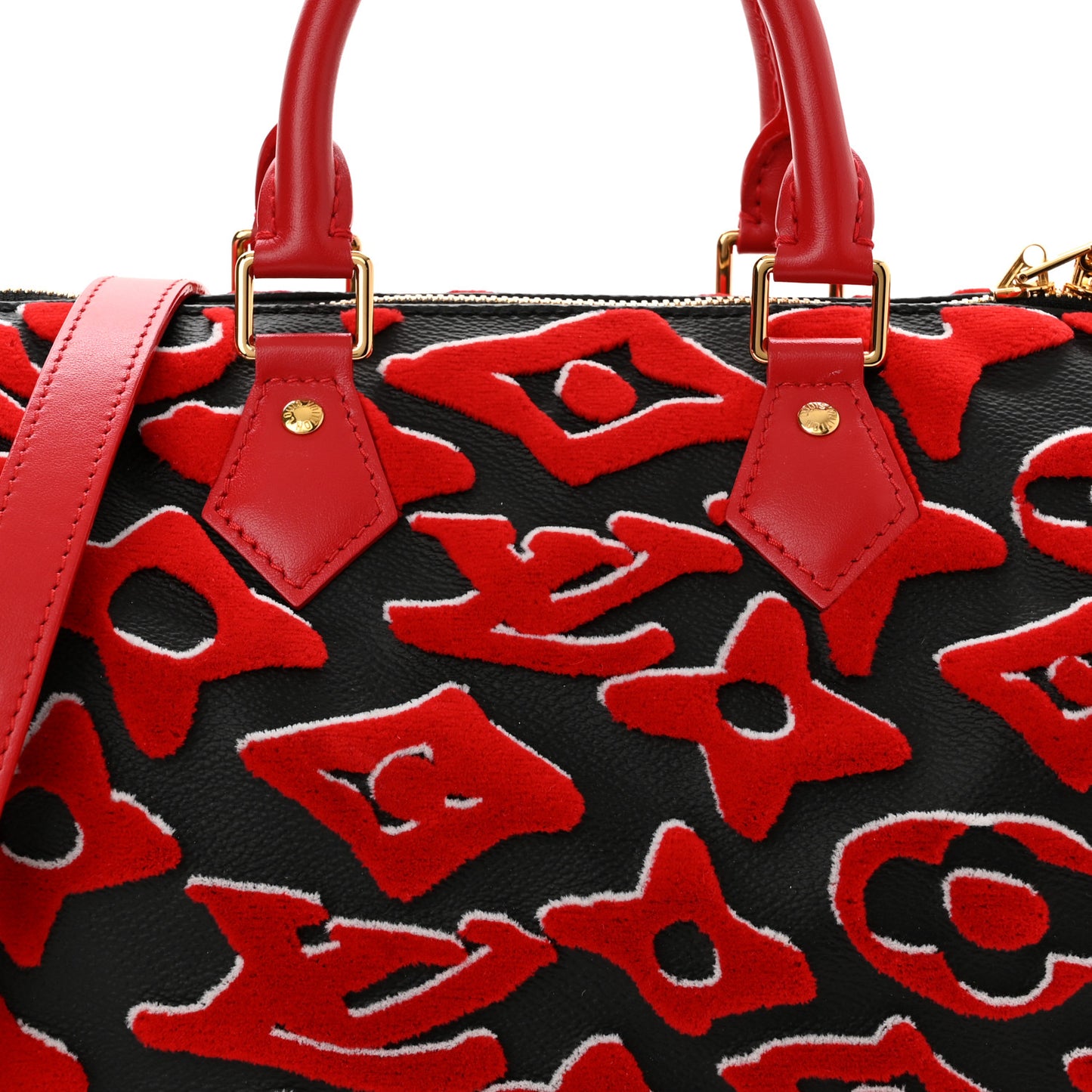 X UF Tufted Monogram Speedy Bandouliere 25 Black Red