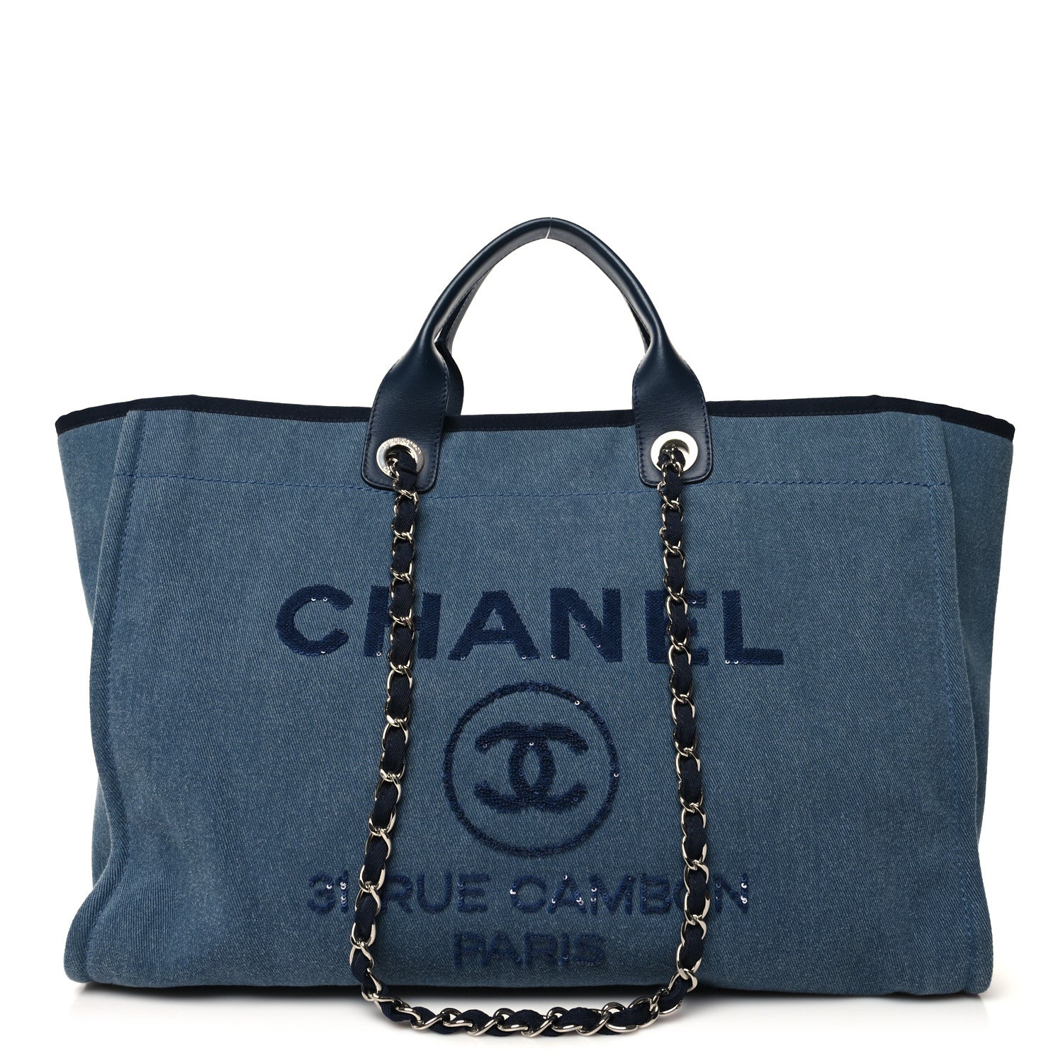 Chanel Canvas Sequin Large Deauville Tote Navy 1 of 12