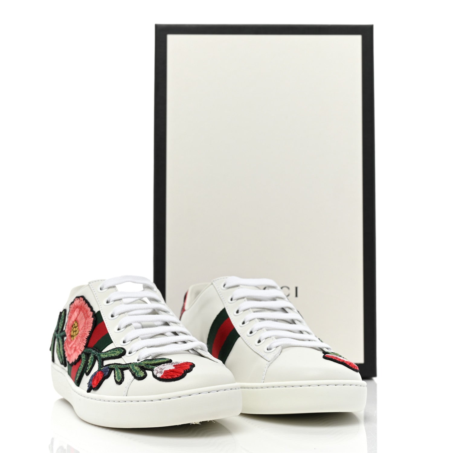 Gucci Calfskin Web Floral Embroidered Womens Ace Sneakers 37 White 10 of 10