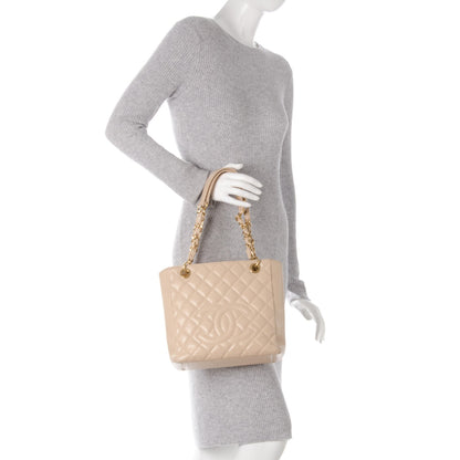 Chanel Caviar Quilted Petit Shopping Tote PST Beige Clair 2 of 9