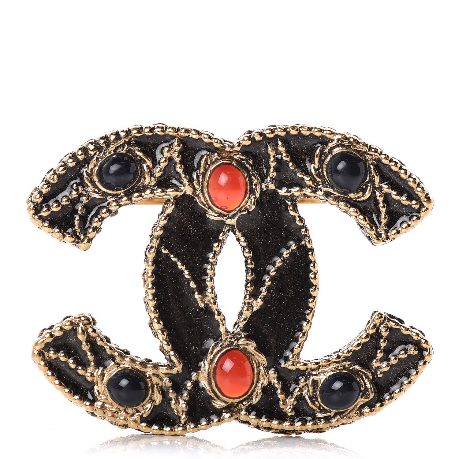 Chanel Gripoix Poured Glass CC Brooch Black Gold 1 of 4