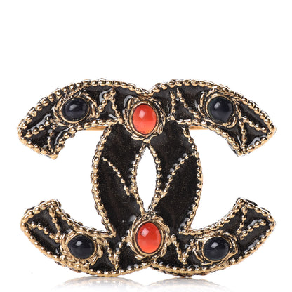 Chanel Gripoix Poured Glass CC Brooch Black Gold 1 of 4