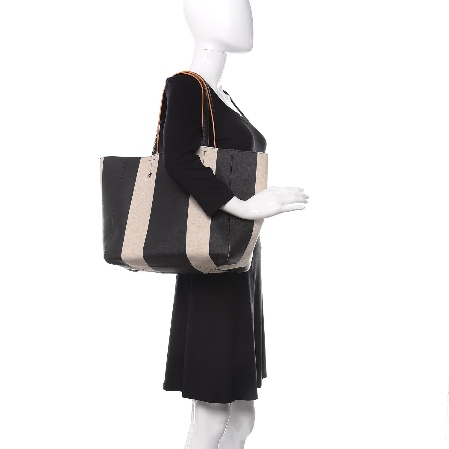 MCM Canvas Stripe Ilse East West Shopper Tote Black White 2 of 9