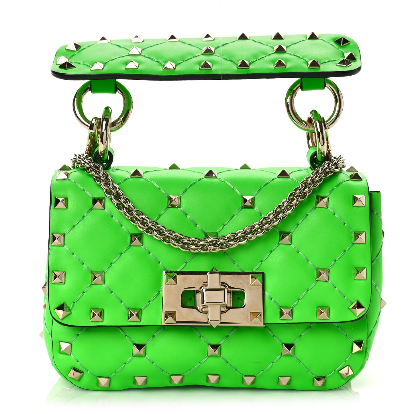 Calfskin Micro Rockstud Spike Shoulder Bag Fluo Green