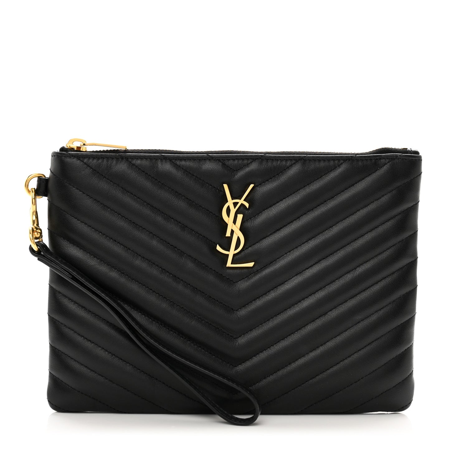 Calfskin Matelasse Chevron Monogram A5 Wristlet Black