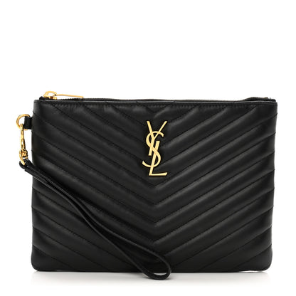 Saint Laurent Calfskin Matelasse Chevron Monogram A5 Wristlet Black 1 of 8