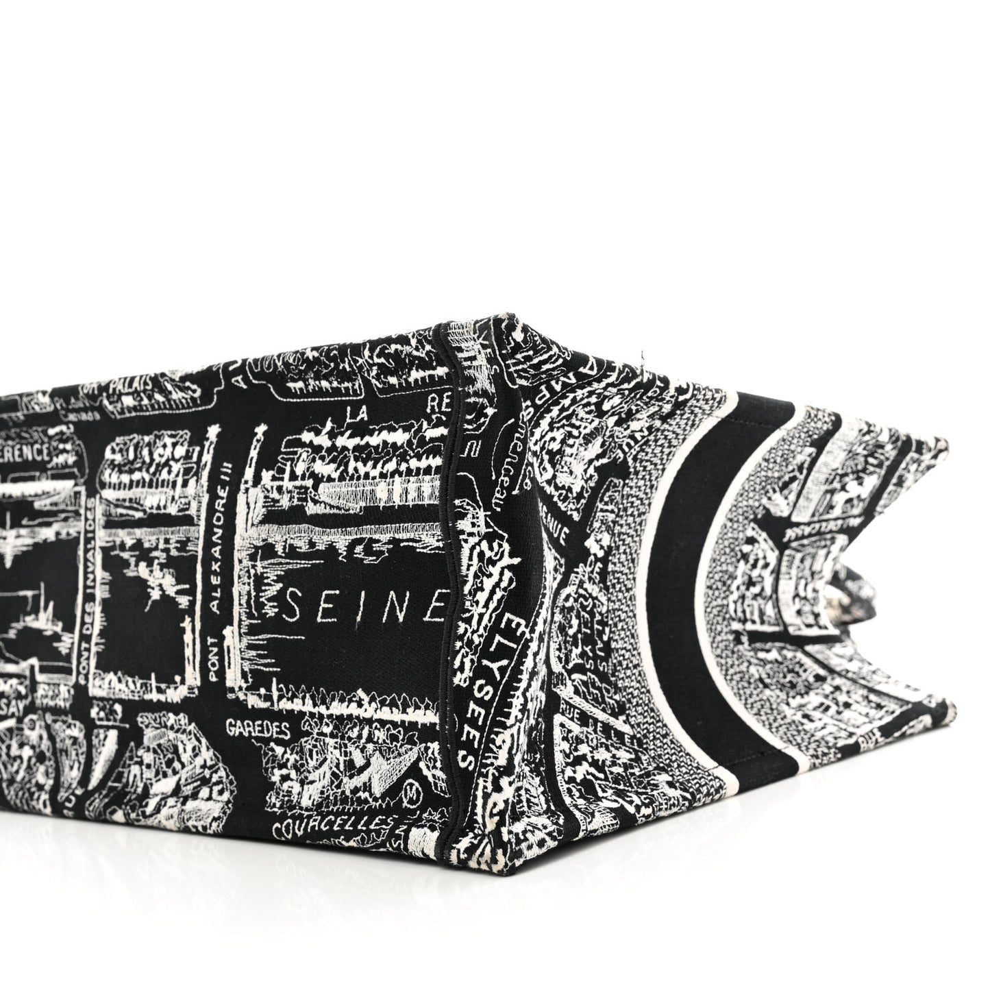 Canvas Embroidered Medium Plan De Paris Book Tote Black White