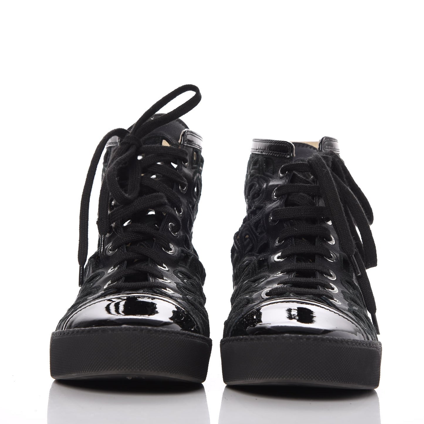 Patent Grained Goatskin Hollow Out Flower Sneakers 39.5 Black