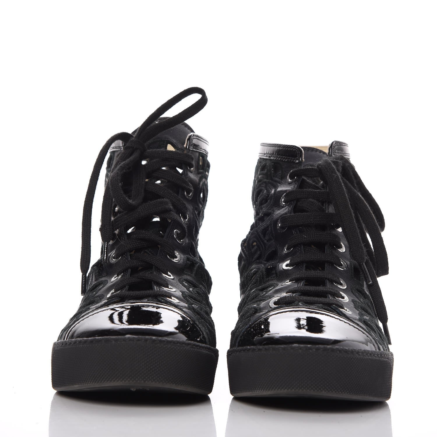 Chanel Patent Grained Goatskin Hollow Out Flower Sneakers 39.5 Black 2 of 12