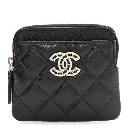 Chanel Caviar Quilted Crystal Zip Card Holder Wallet Black 1 of 7