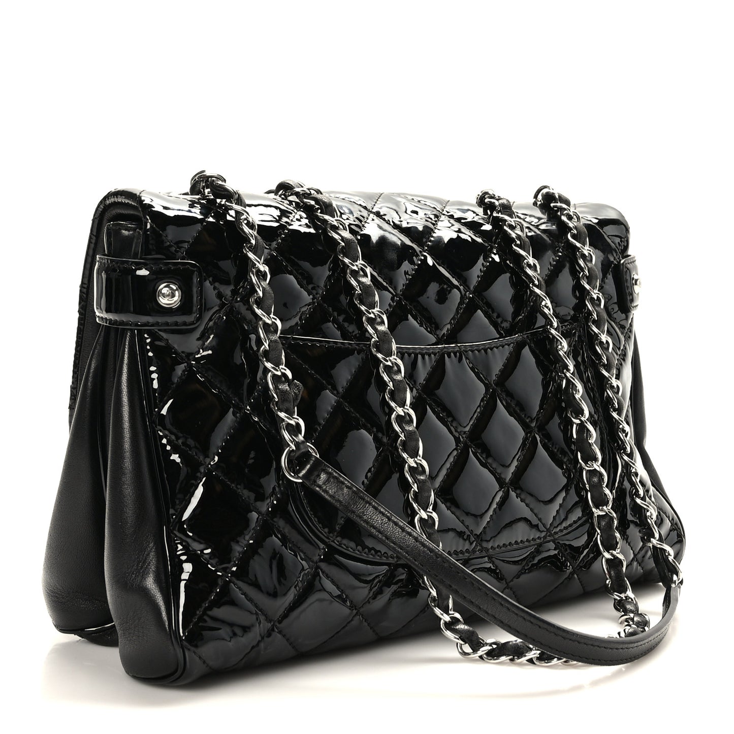 Patent Quilted Medium Rock In Rome Single Flap Black