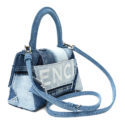 Balenciaga Denim Patchwork Small Hourglass Top Handle Bag Washed Blue 3 of 10