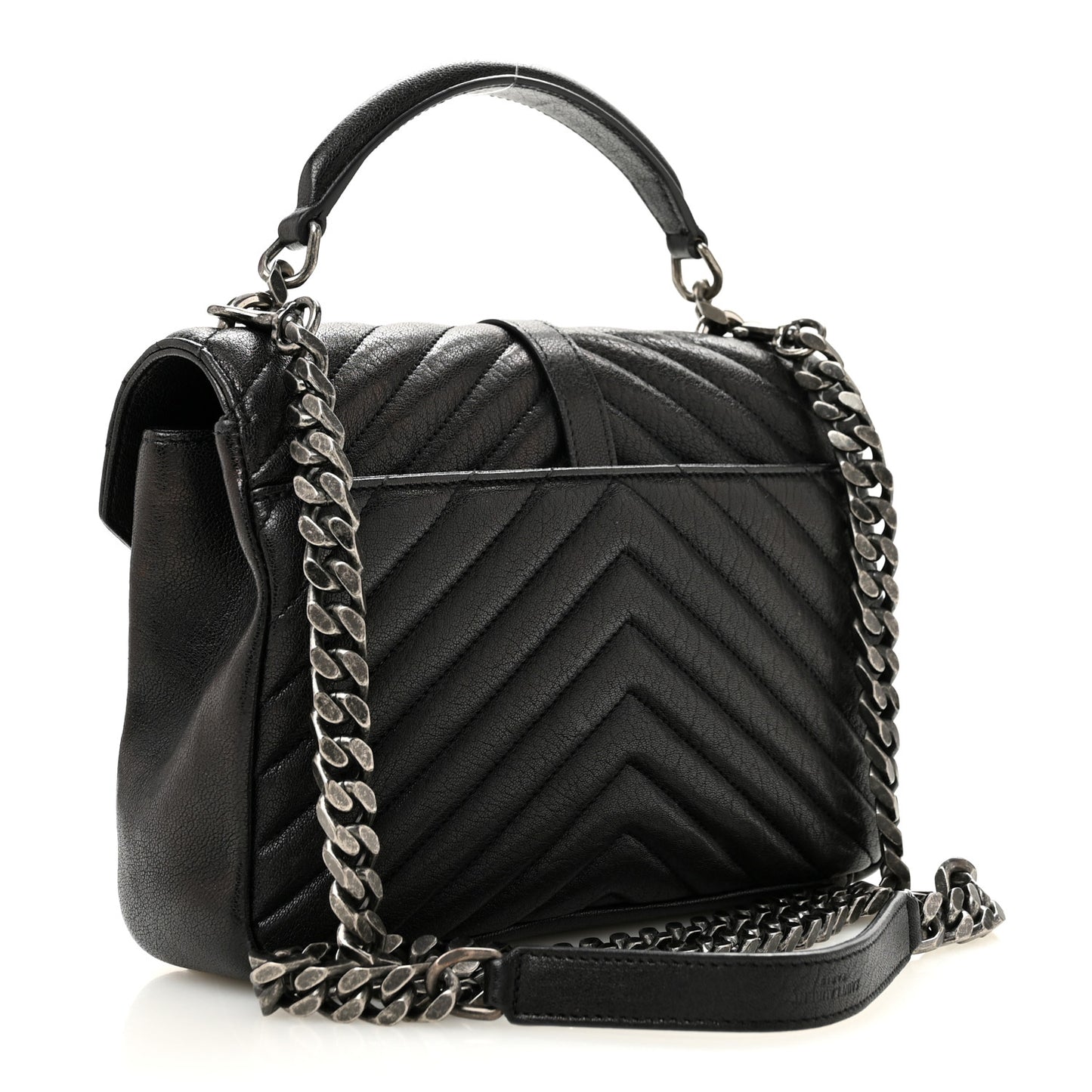Sheepskin Matelasse Chevron Monogram Medium College Bag Black