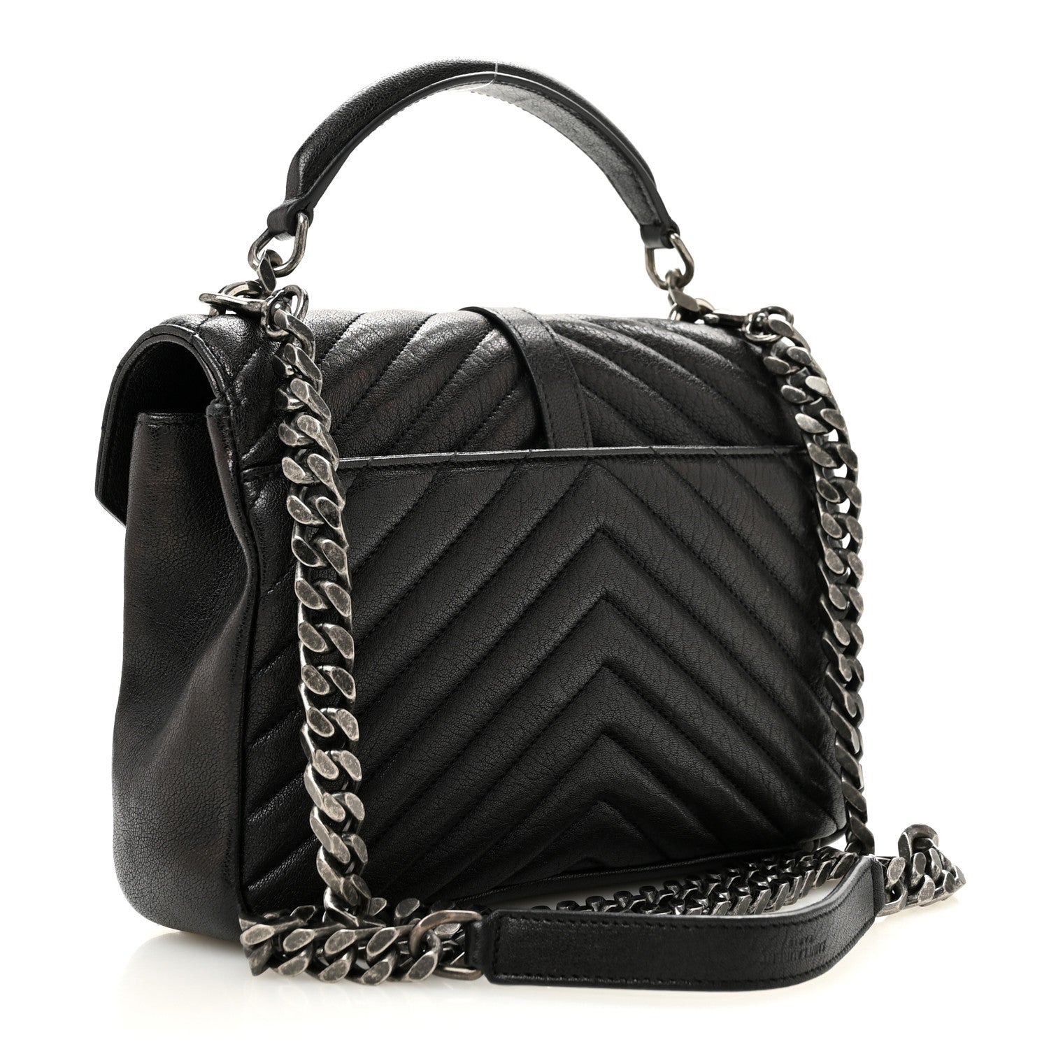 Saint Laurent Sheepskin Matelasse Chevron Monogram Medium College Bag Black 3 of 13