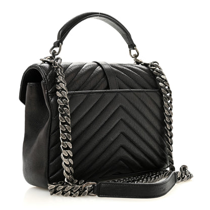 Saint Laurent Sheepskin Matelasse Chevron Monogram Medium College Bag Black 3 of 13