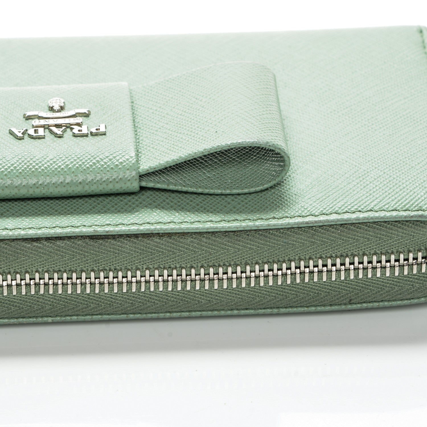 Prada Saffiano Fiocco Bow Zip Around Wallet Acquamarina 7 of 9