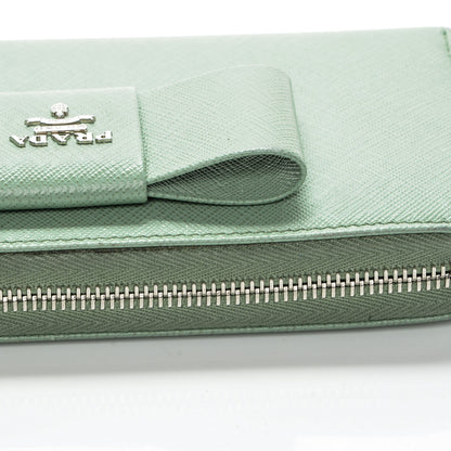 Prada Saffiano Fiocco Bow Zip Around Wallet Acquamarina 7 of 9