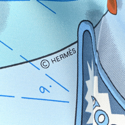 Hermes Silk Tea For Two Scarf 90 Gris Perle Bleu Ciel 3 of 5