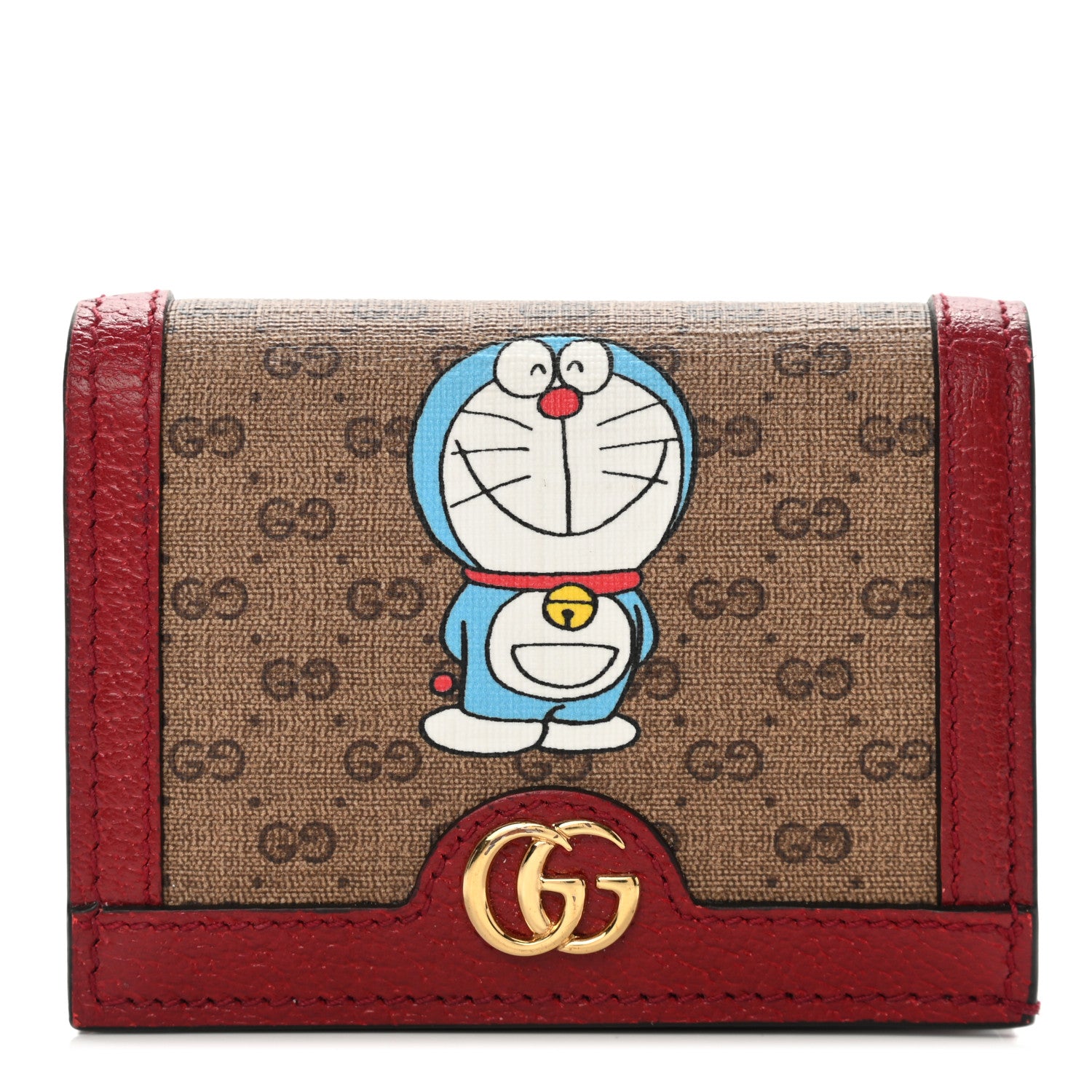 Gucci X DORAEMON Mini Vintage GG Supreme Monogram Card Case Wallet Beige Cherry Red 1 of 10