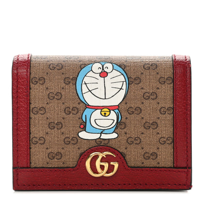 Gucci X DORAEMON Mini Vintage GG Supreme Monogram Card Case Wallet Beige Cherry Red 1 of 10