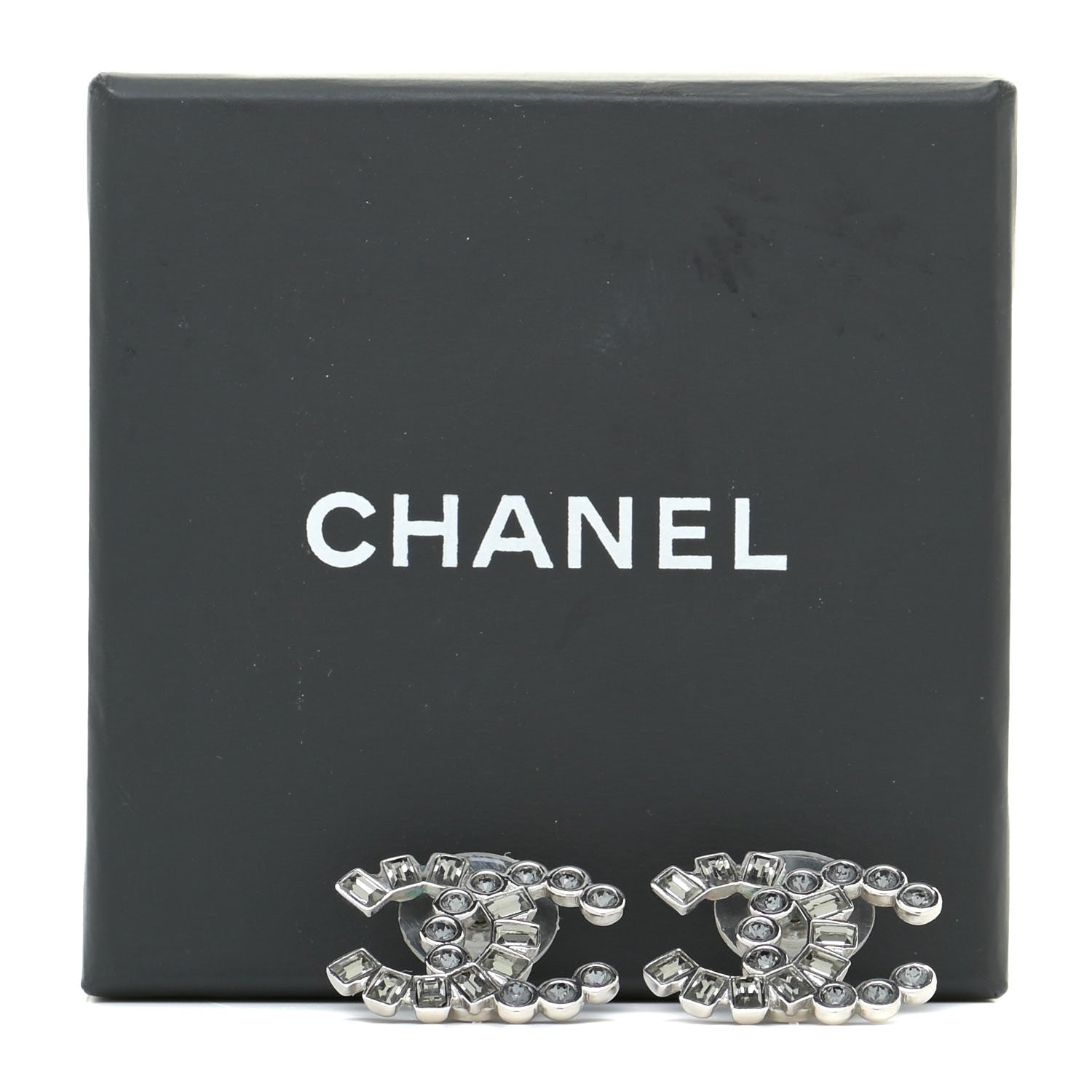 Chanel Baguette Crystal CC Earrings Grey Green 8 of 8