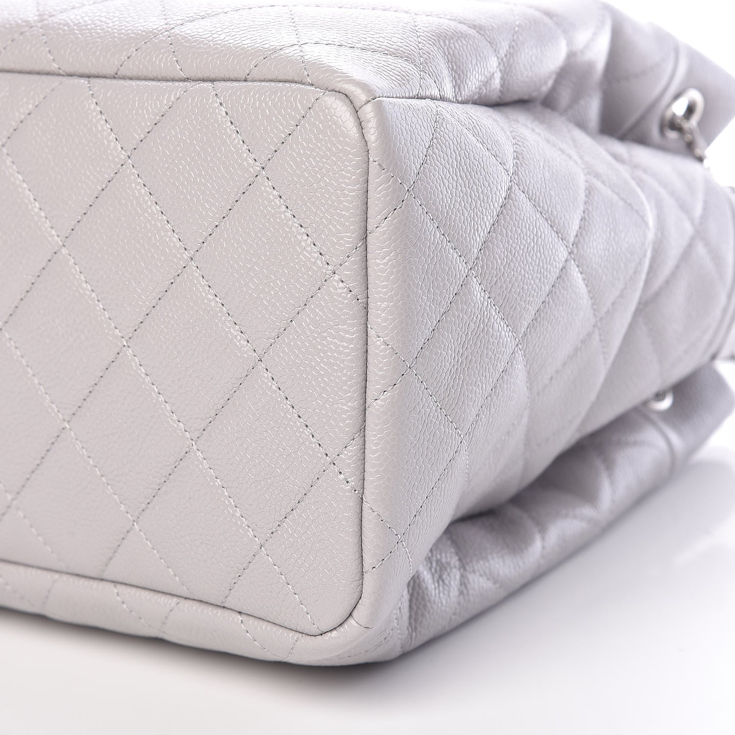 Chanel Grained Calfskin Quilted Medium CC Chain Bucket Drawstring Bag Light Grey 10 of 10