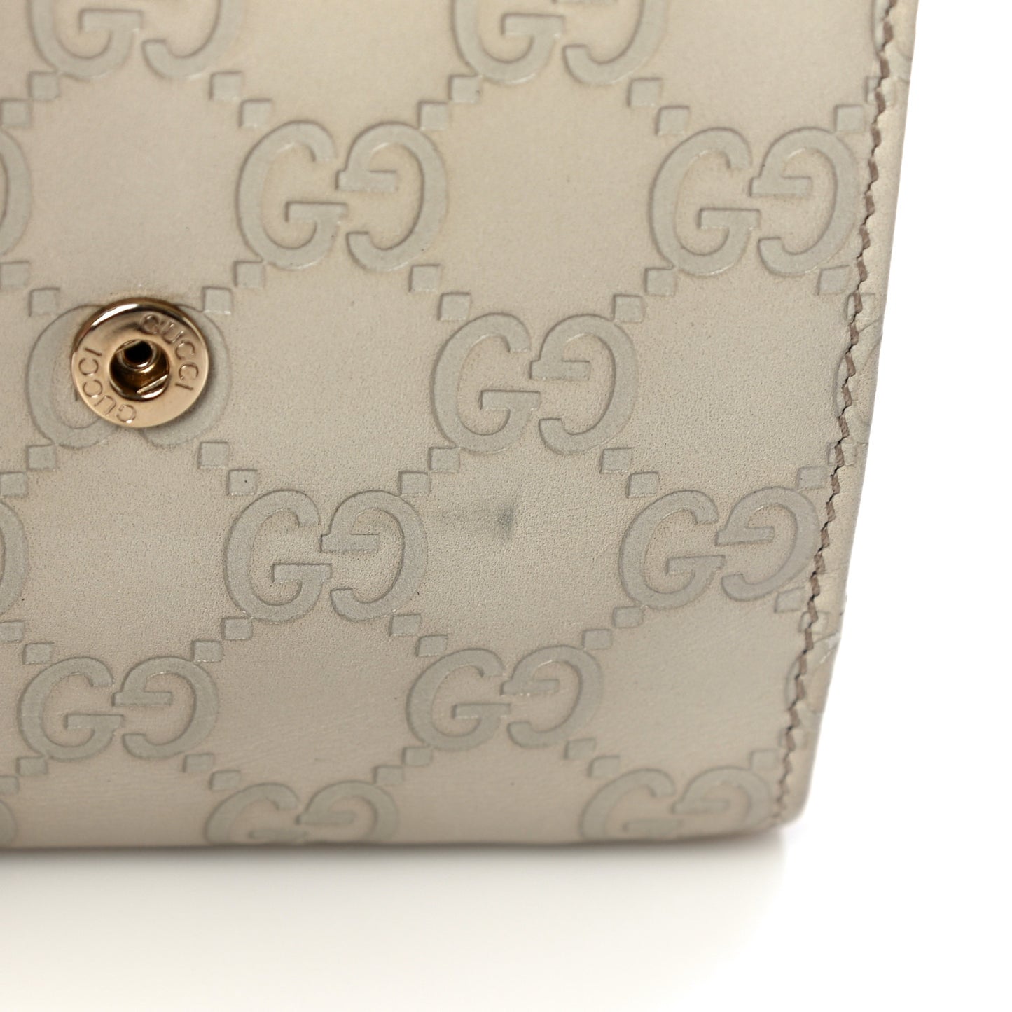 Guccissima Margaux Calfskin Metal Bar French Flap Wallet Mystic White