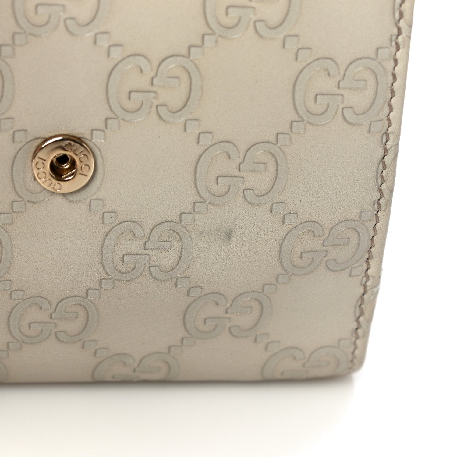 Gucci Guccissima Margaux Calfskin Metal Bar French Flap Wallet Mystic White 13 of 14