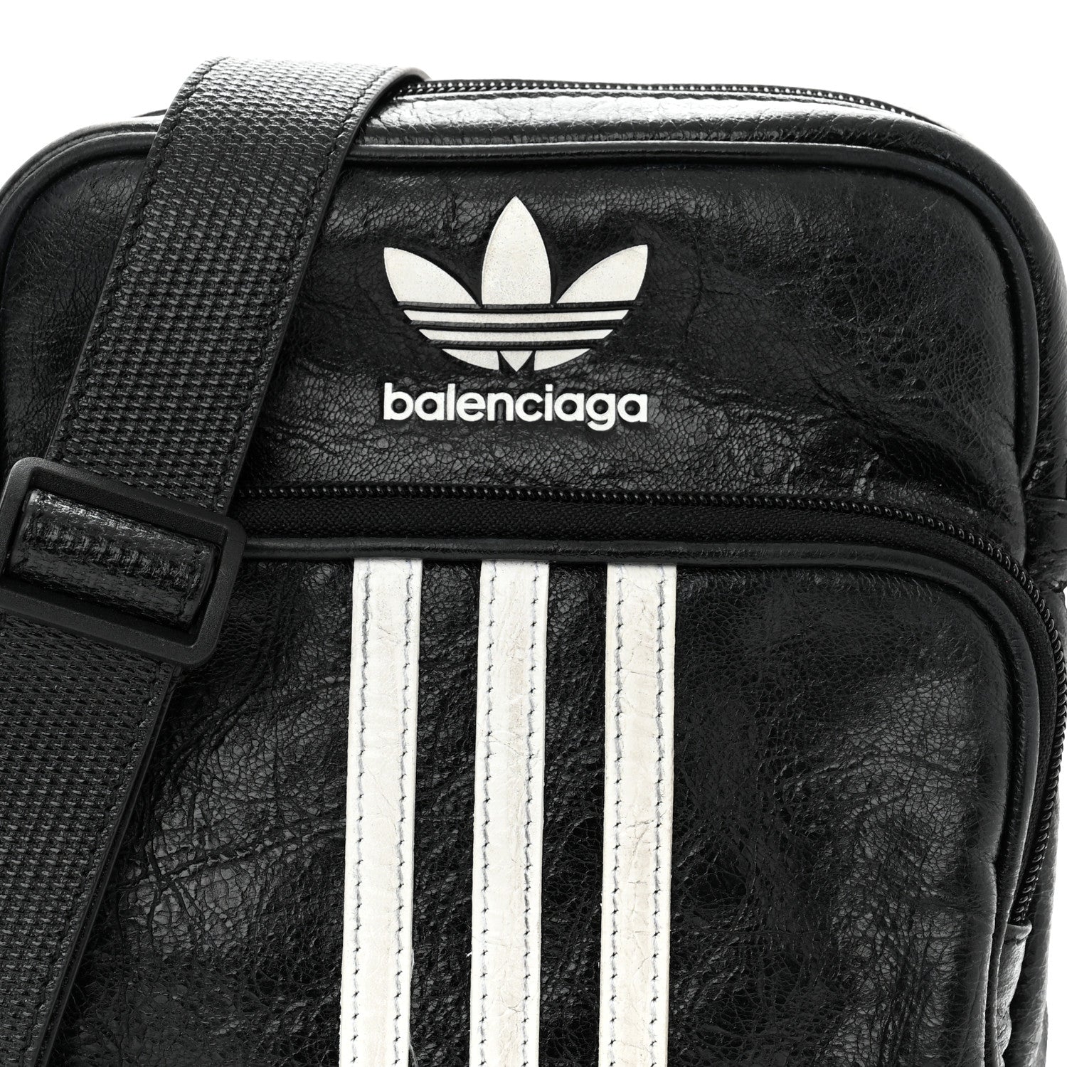 Balenciaga X ADIDAS Agneau Arena Trefoil Logo Messenger Bag Black White 8 of 10