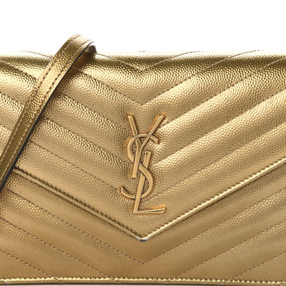 Saint Laurent Metallic Calfskin Matelasse Chevron Monogram Envelope Chain Wallet Antic Gold 12 of 12