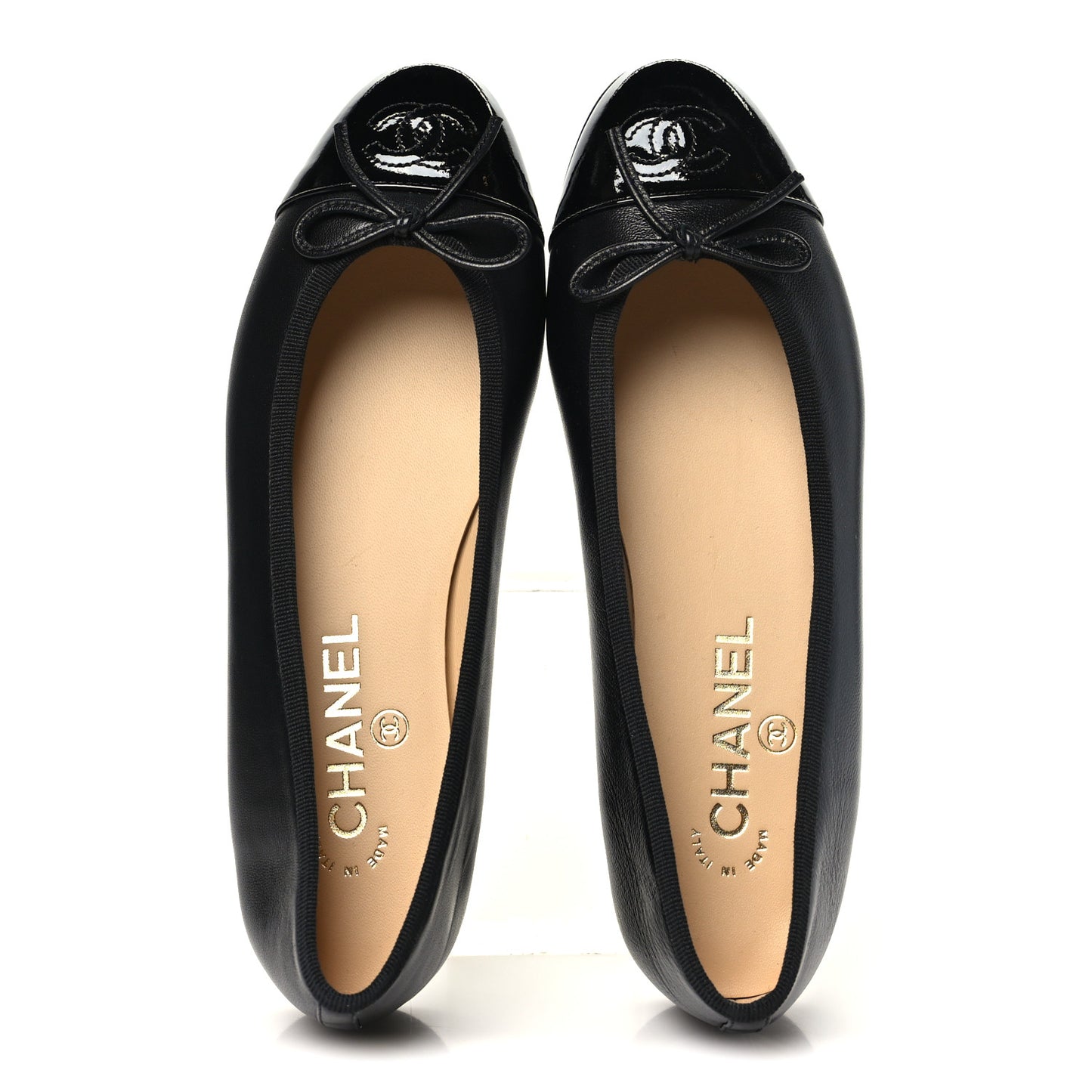 Lambskin Patent Cap Toe Ballerina Flats 37.5 Black