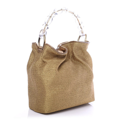 Christian Dior Metallic Canvas Maris Pearl Beaded Mini Tote Gold 3 of 11