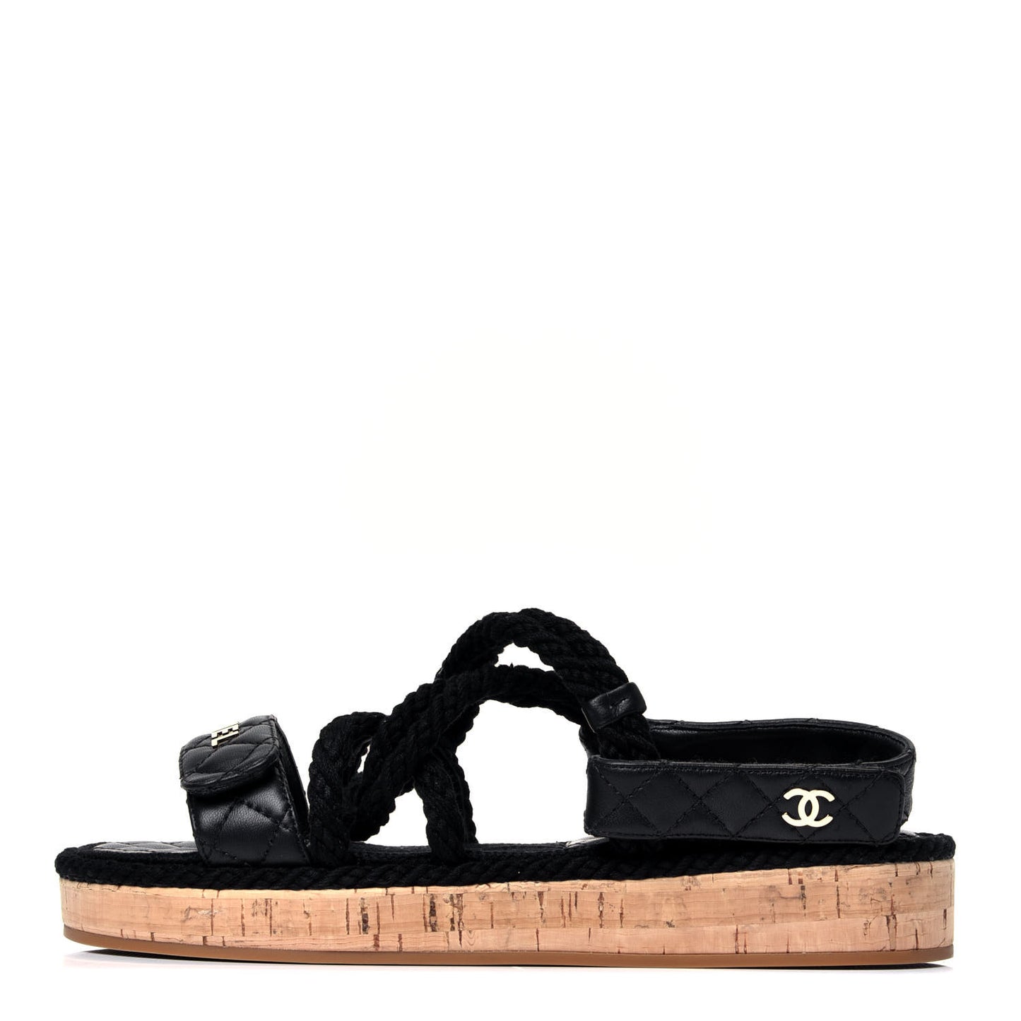 Cord Lambskin Quilted Logo Sandals 38 Black