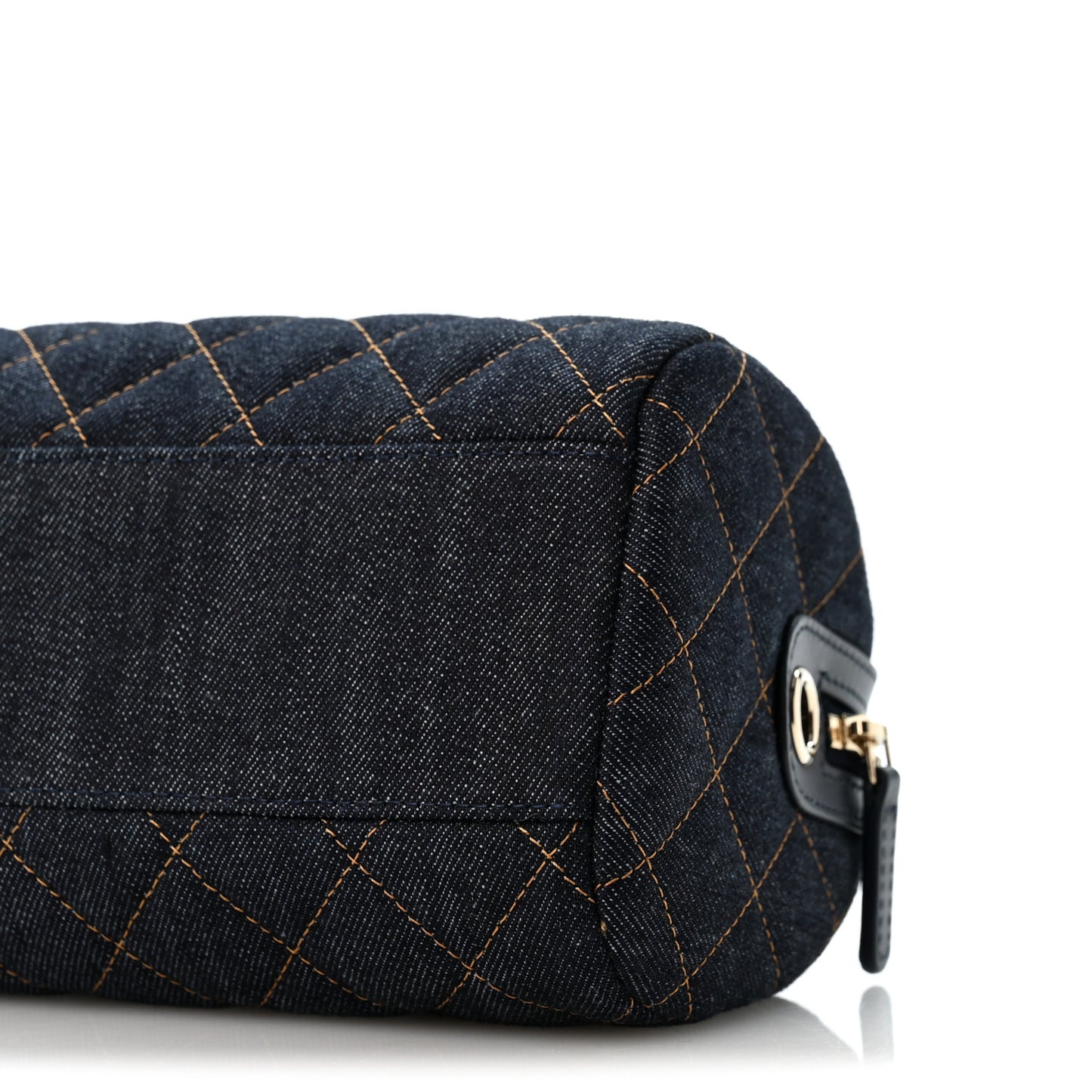 Denim Quilted Barrel Clutch With Chain Dark Blue Orange