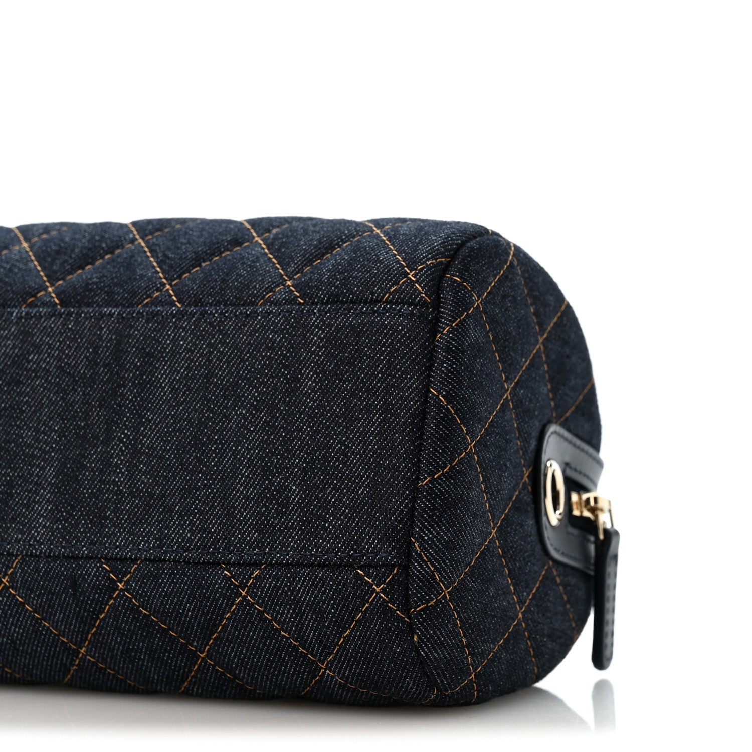 Chanel Denim Quilted Barrel Clutch With Chain Dark Blue Orange 10 of 10