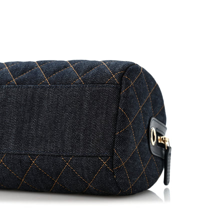 Chanel Denim Quilted Barrel Clutch With Chain Dark Blue Orange 10 of 10