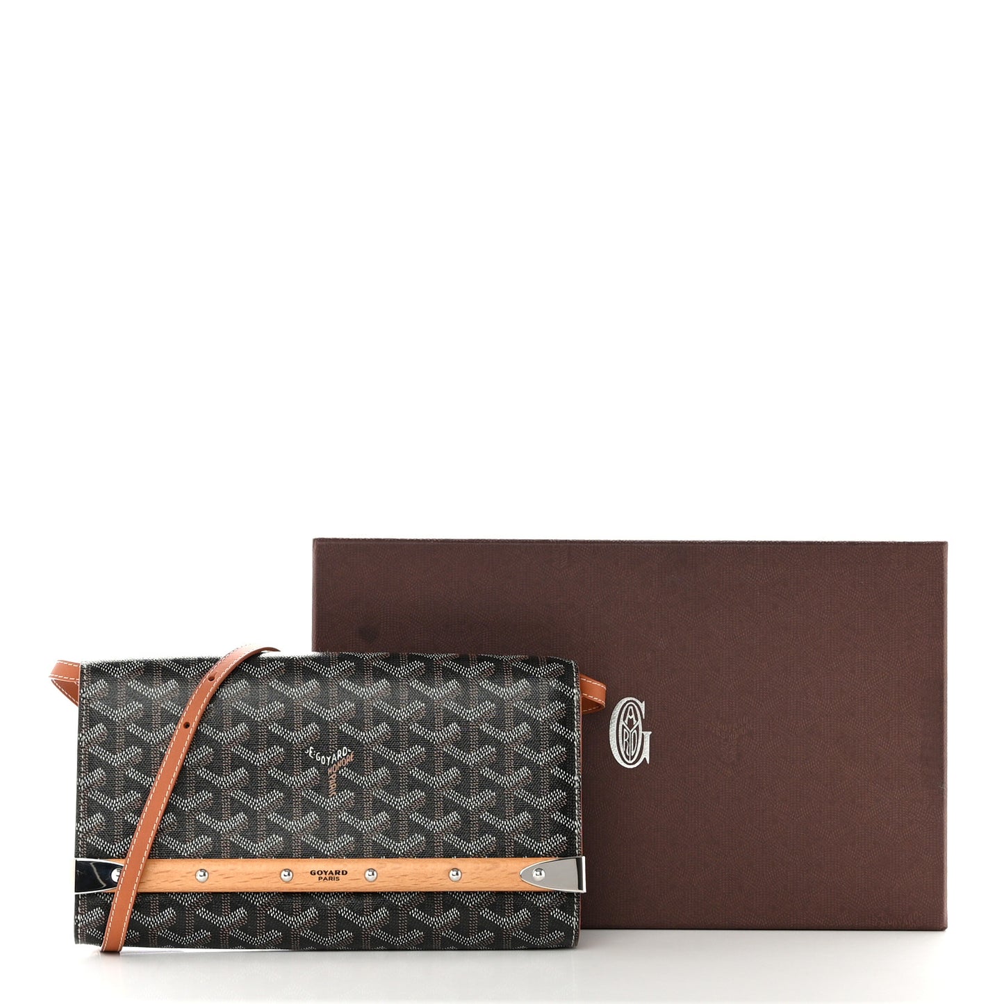 Goyardine Monte Carlo Bois Clutch With Strap Black Gold