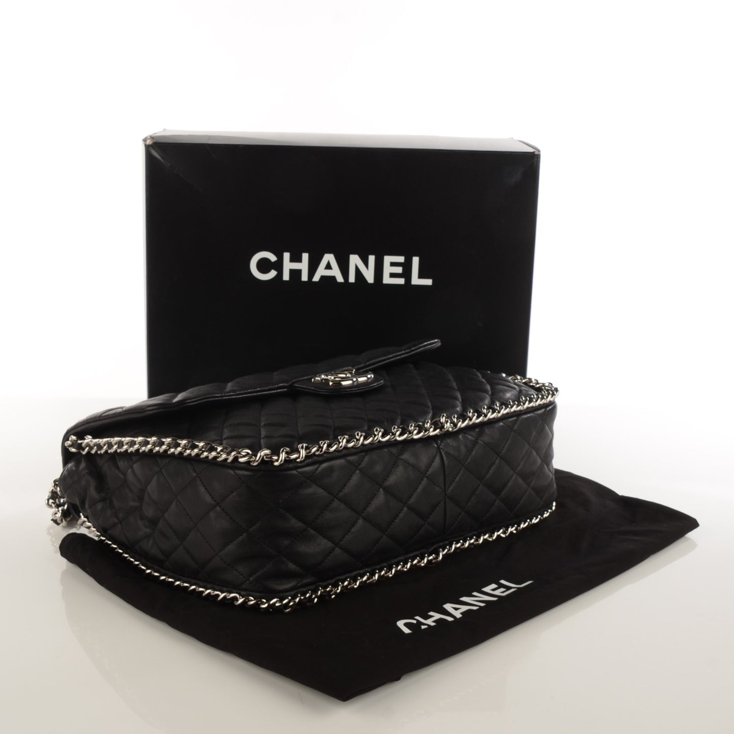 Washed Lambskin Quilted Maxi Chain Around Flap Black