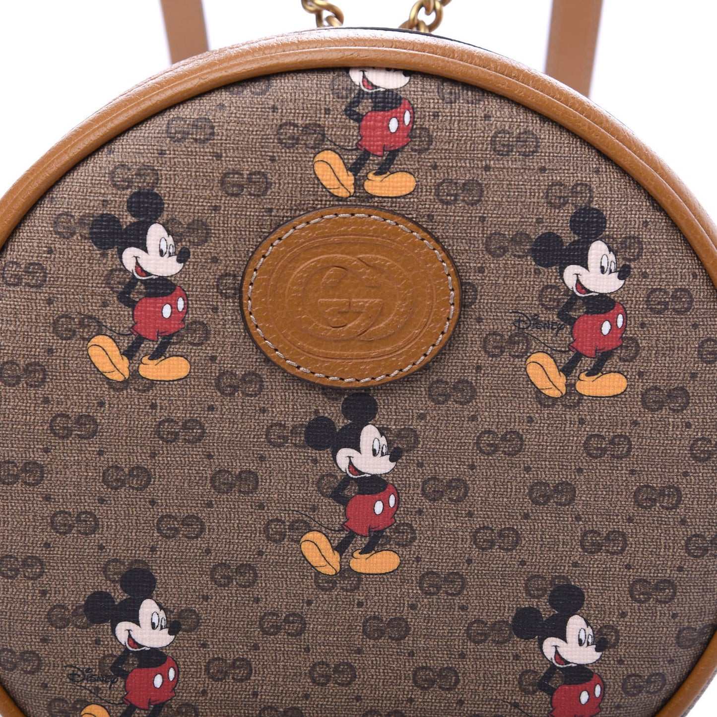 X DISNEY Mini Vintage GG Supreme Monogram Mickey Mouse Round Backpack Beige Vintage Sun Oil