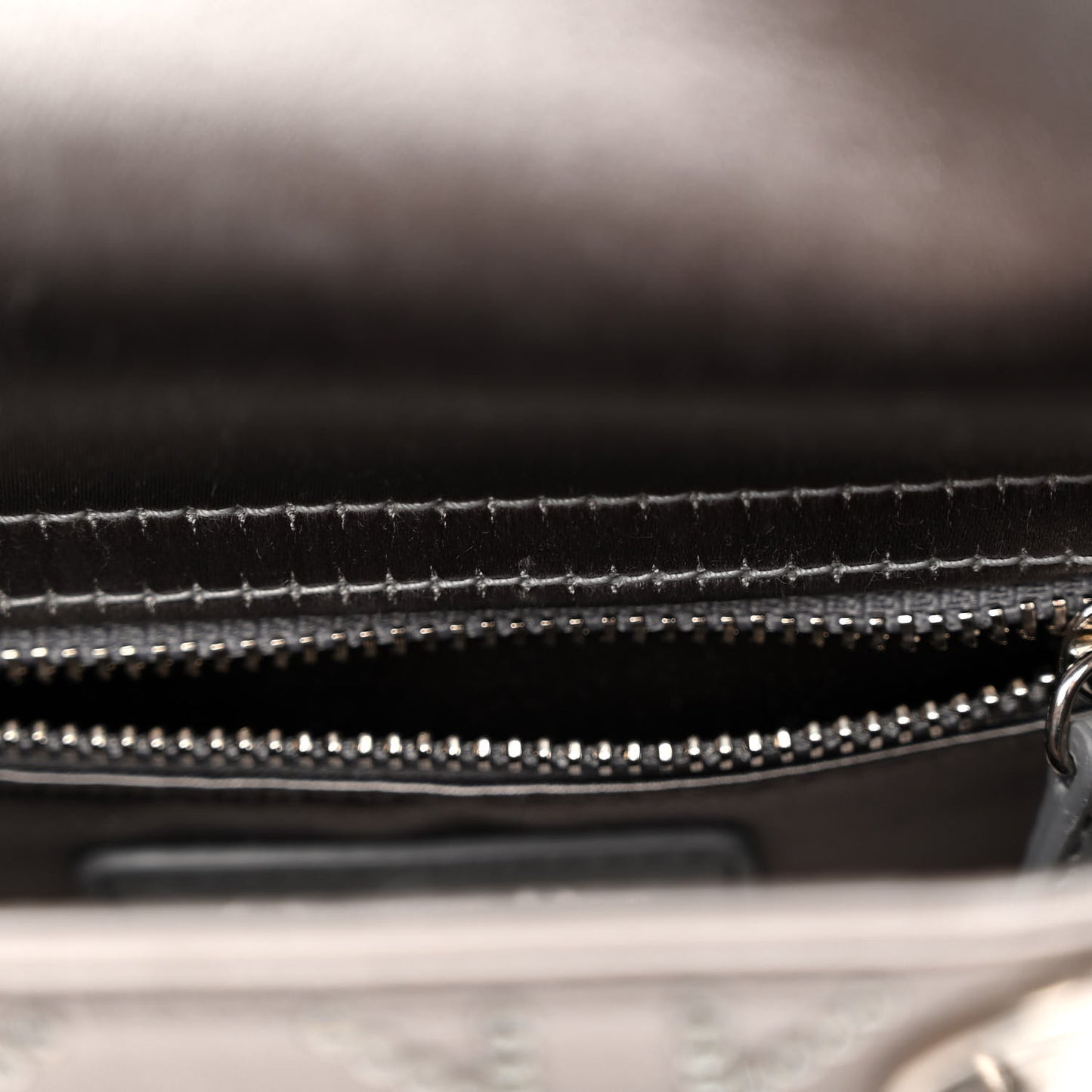 Satin Crystal Cannage Mini Lady Dior Gray